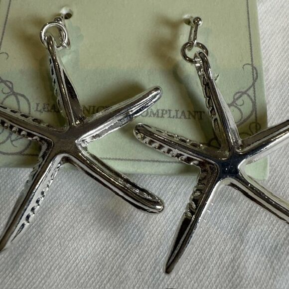 NWT Starfish Statement Necklace and Earrings Set Silver Tone Blue Green Wood - Picture 8 of 11